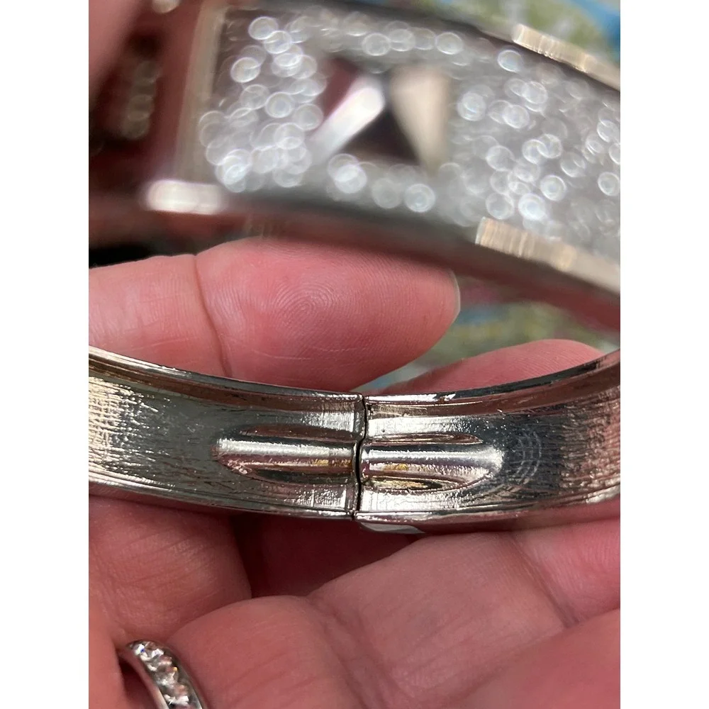 Michael Kors Bangle Bracelet Womens OS Silver Excellent Pave Crystal Studded